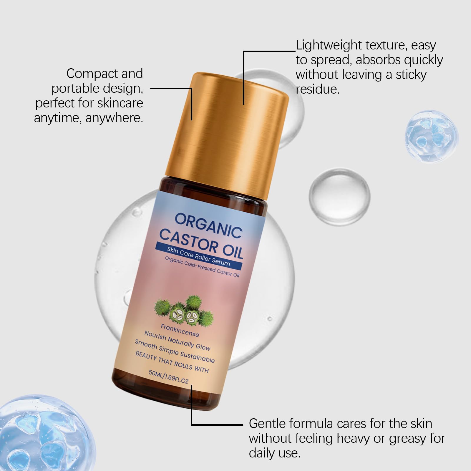 Bio-Rizinusöl-Roller-Serum für die Hautpflege, feuchtigkeitsspendendes Gesichtsserum mit Rizinusöl, hydratisierender Roll-On für Gesicht, Hals, Augenpartie und trockene Haut (6pcs)
