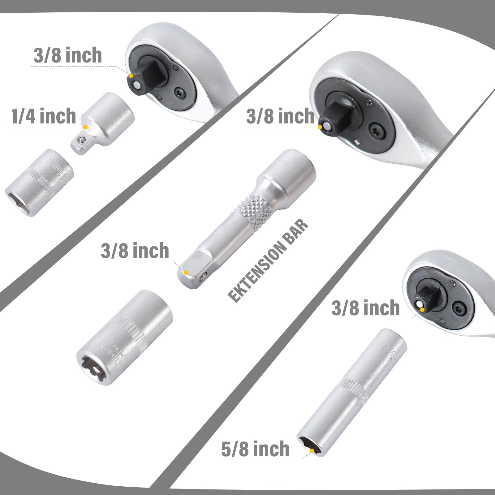 TEENO Set di 151 Chiavi a Bussola, Chiavi a Cricchetto 1/2", 1/4", 3/8", Set Chiavi a Tubo in Cr-V, Set di Attrezzi per Meccanica con Chiavi a Cricchetto Doppie, Kit di Attrezzi Meccanici per Auto