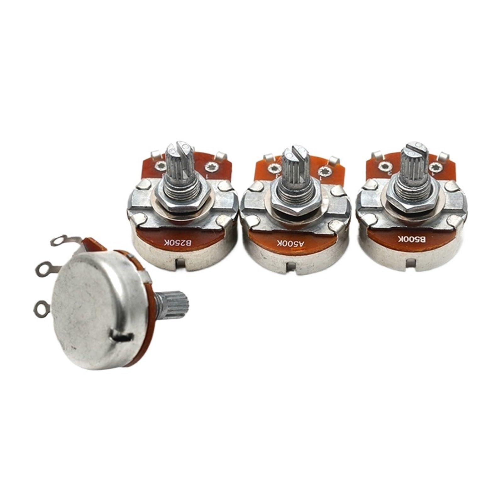 30 Uds A250K/B250K/A500K/B500K eje dividido 15mm potenciómetro de tono de volumen de guitarra for bajo eléctrico(250K Each 15pcs)