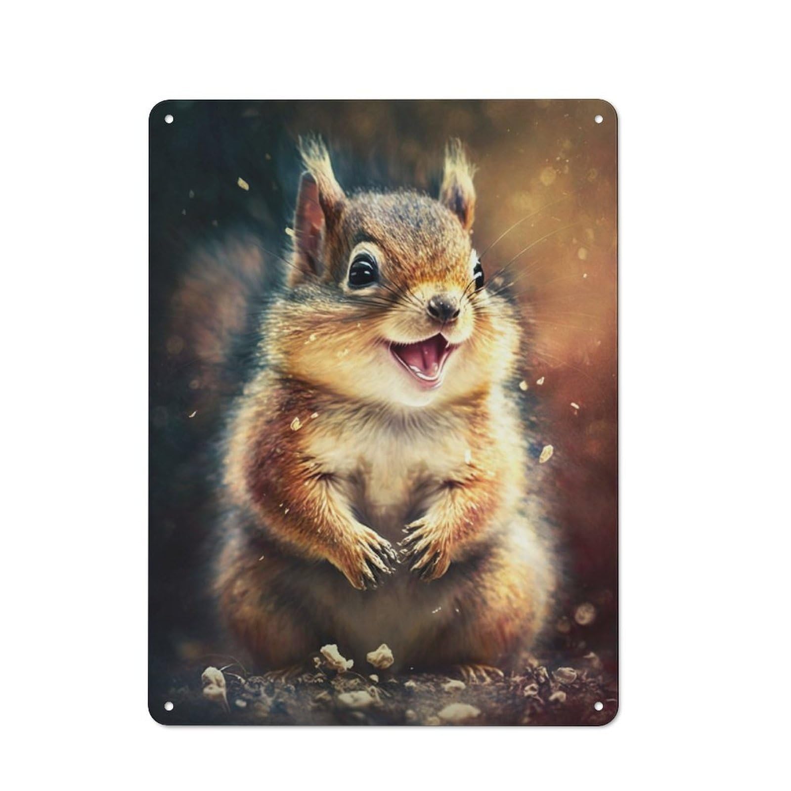 Junmoney Squirrel Watercolor Paint Tin Wall Plaque 40X30cm With For Pub Or Café, Suited To Pub Decor Enthusiasts, For Retro Home Interiors
