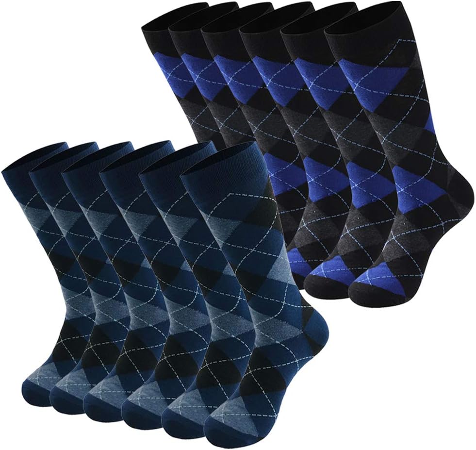 Socks Mens Navy, Womens Blue Argyle Stylish Basketball Hiking Wedding Party Cool Colorful Vintage Gift Business Dress Socks, 12 Pairs(Argyle, L)