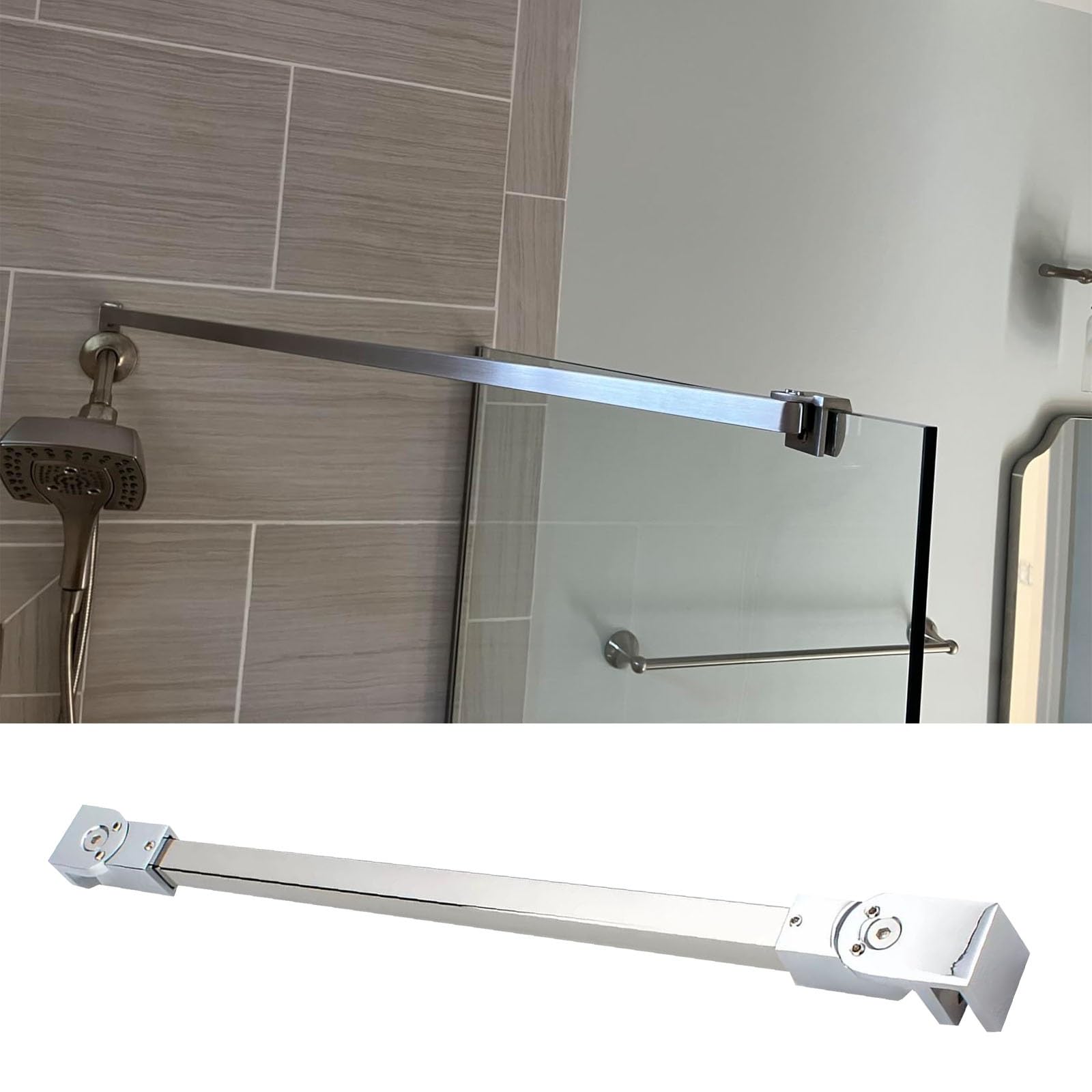 NMKSYX 304 Stainless Steel Glass Shower Wall Brace, 30-150cm Shower Arm Support, Black/Silver Shower Door Bar for 6-8mm Frameless Glass Panels(Silver,30cm/11.8in)
