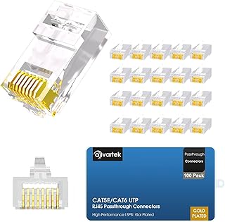 AVARTEK RJ45 Cat5/Cat5E Pass Through Connectors 100 Pack, Ethernet RJ45 Plug for Cat5 Cat5e Cat6 UTP Solid & Stranded Network Cable