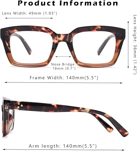 Miniatura 5 de Hycredi Gafas cuadradas clásicas sin receta para mujeres y hombres lentes de marco cuadrado grueso leopardo