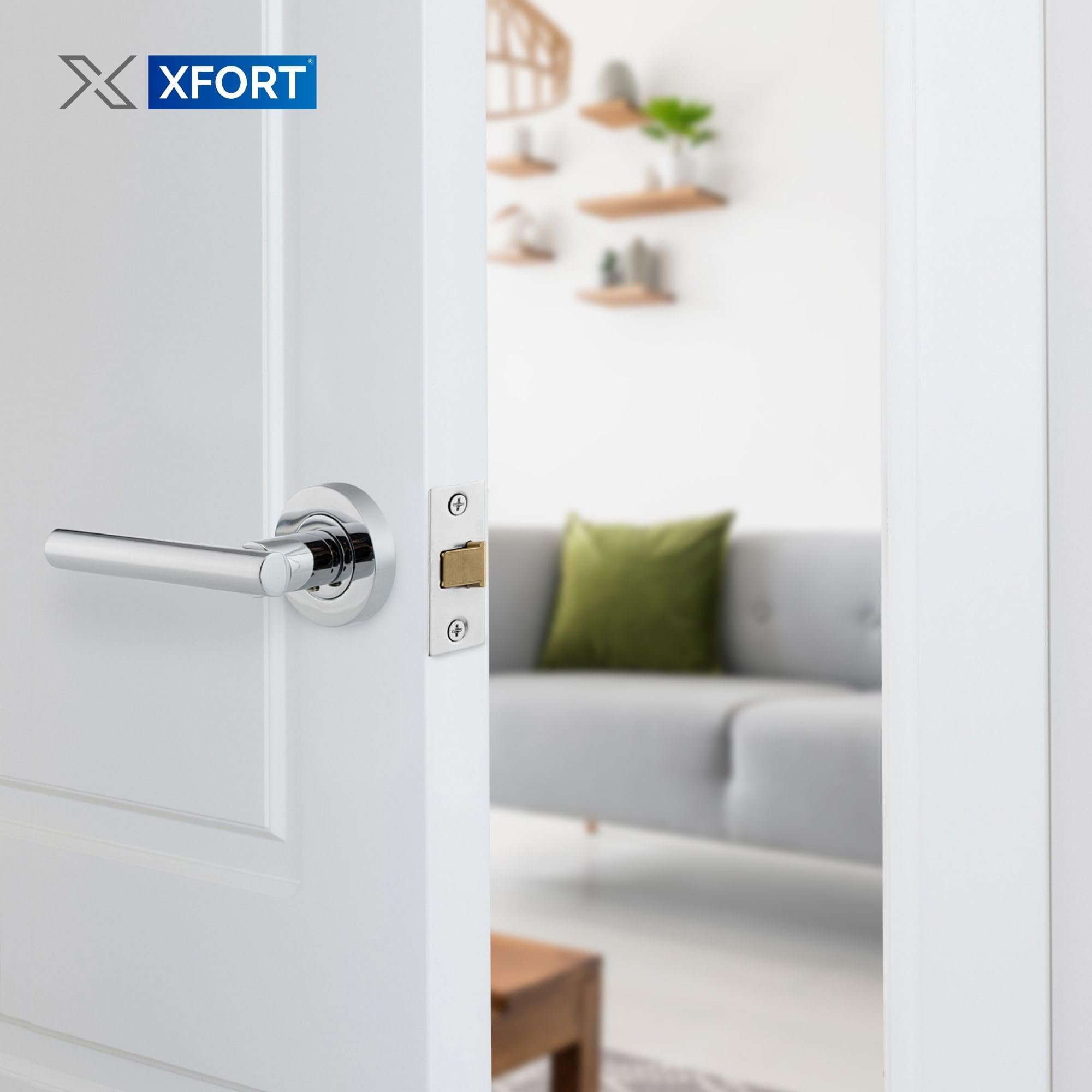 XFORT® Paquete de 4 elegantes manijas de palanca interna en Rose, manijas de palanca de barra en T con acabado de cromo pulido, se utiliza con un cerrojo estándar, mortaja o cerradura de baño.