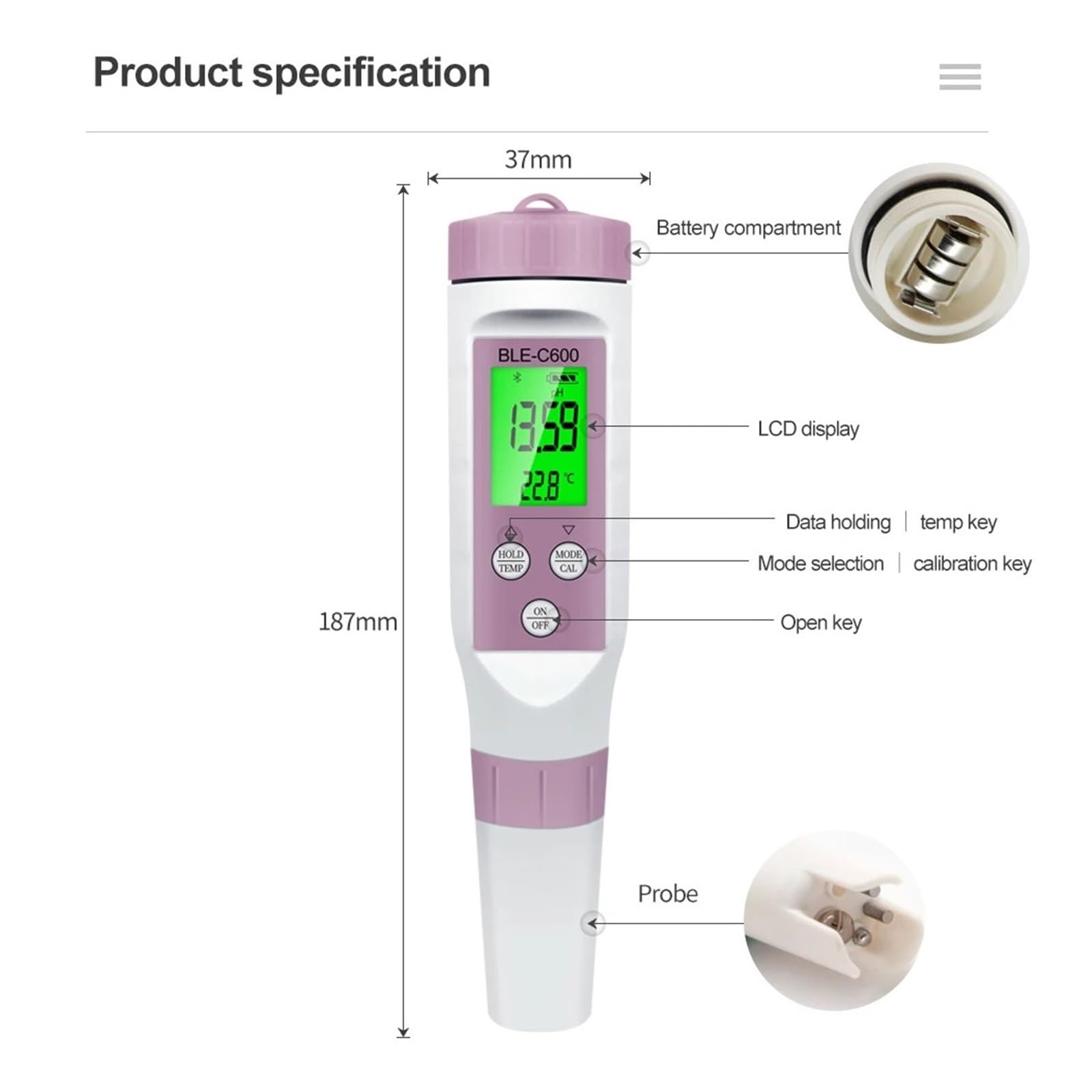 Testeur d'eau Ph-mètre Numérique 7 en 1, Testeur De Qualité l'eau, for Aquariums d'eau Potable, PH/TDS/EC/ORP/salinité/SG/Temp Polyvalent Précis Facile(Bluetooth ph Meter)
