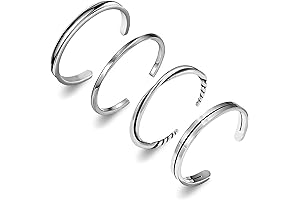 4Pcs Mens Silver Cuff Bracelet