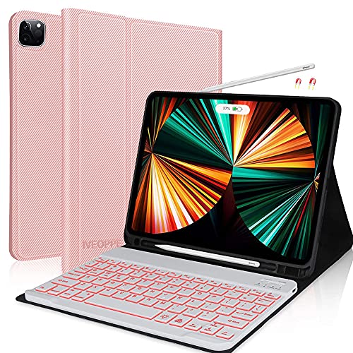 iPad Air 4th Generation Case with Keyboard,iPad 10.9 2020 Keyboard Case with Pencil Holder,Backlit Detachable Bluetooth Keyboard and Folio Cover for iPad Pro 11 inch,iPad Air 4 Gen(Rose Gold)