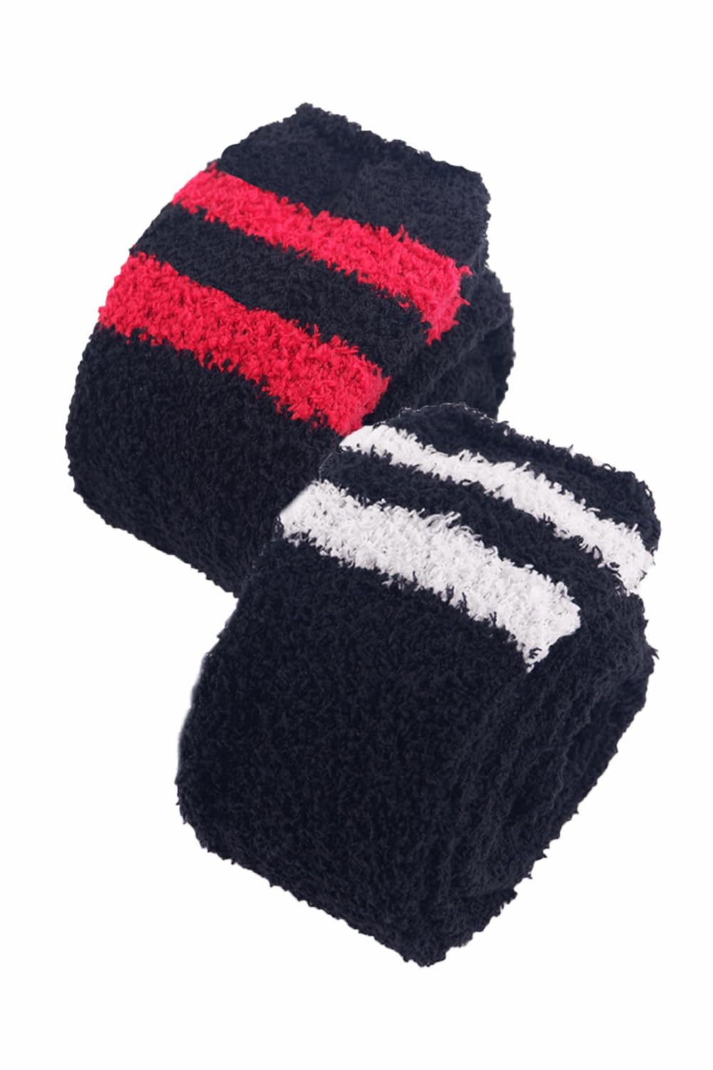 CutiePlusU Striped Coral Fleece Winter Warm Over Knee High Socks - Soft Fuzzy Thigh High 2 Pairs Pack