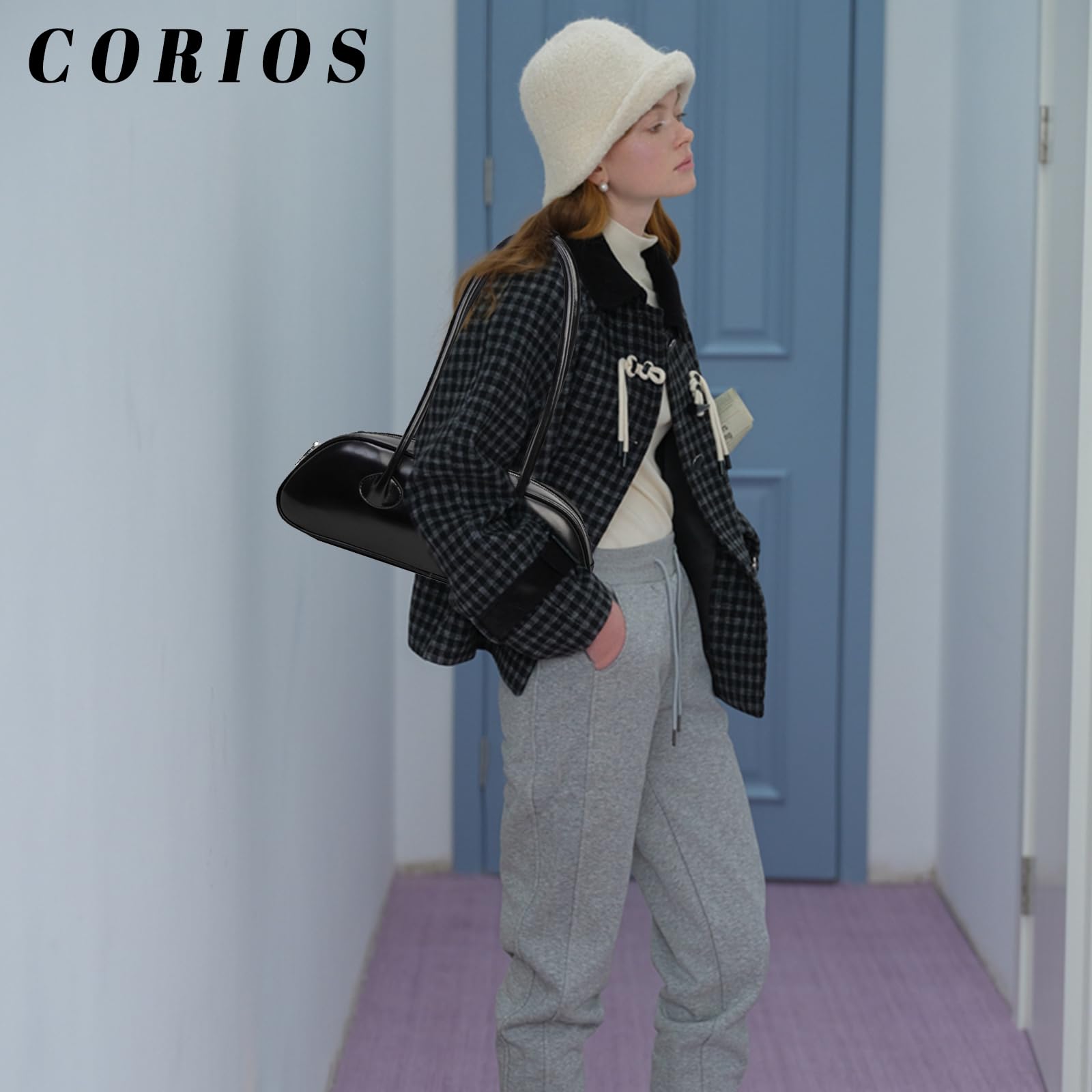 CORIOS Piccolo Borsa a Mano PU Pelle a Spalla Impermeabile a Tracolla Elegante Ascellare da Donna - Moda Viaggio Lavoro Shopping Tote Nero