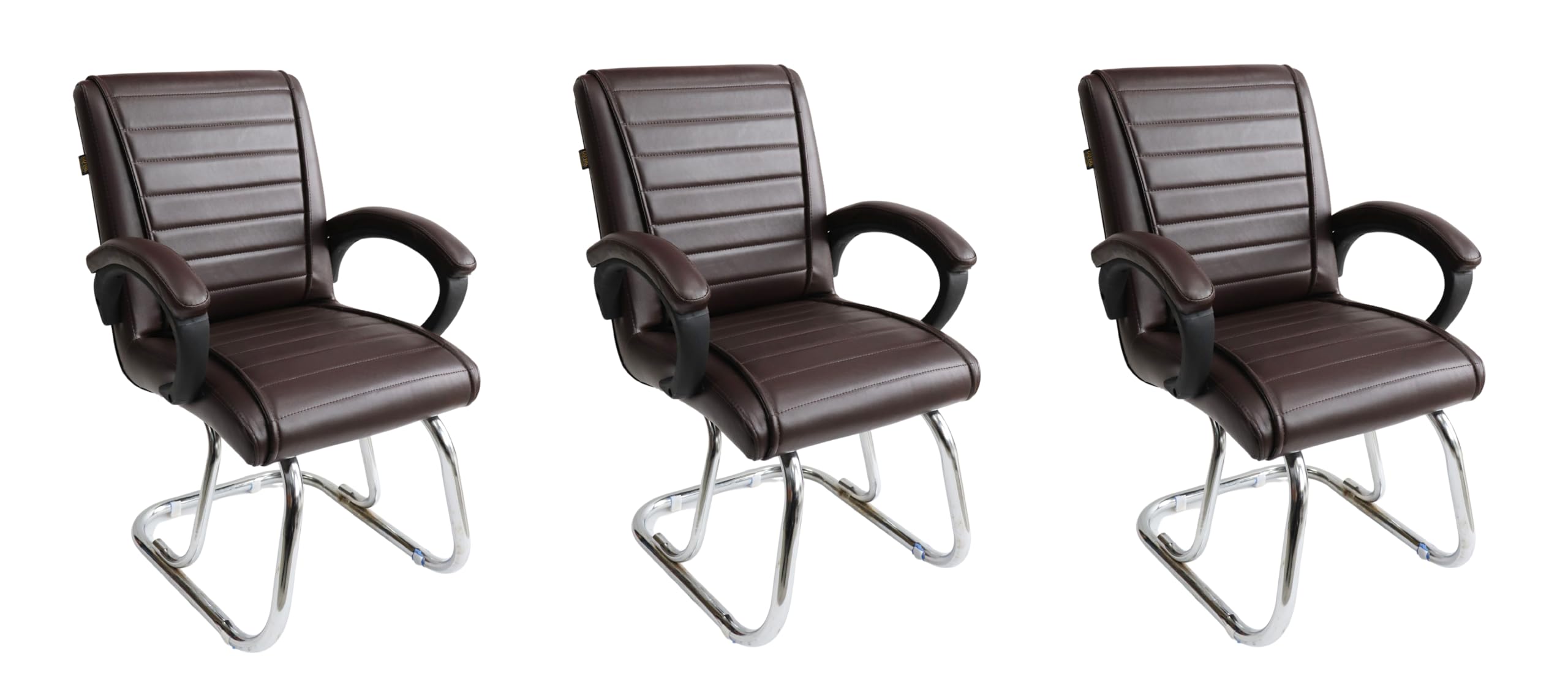 TARUN GRAMUDYOG Special Director Principal Manager Office Visitor with arm Rest with Double Pipe Frame and Cushioned seat Back, Pack of 3 (Coffee)