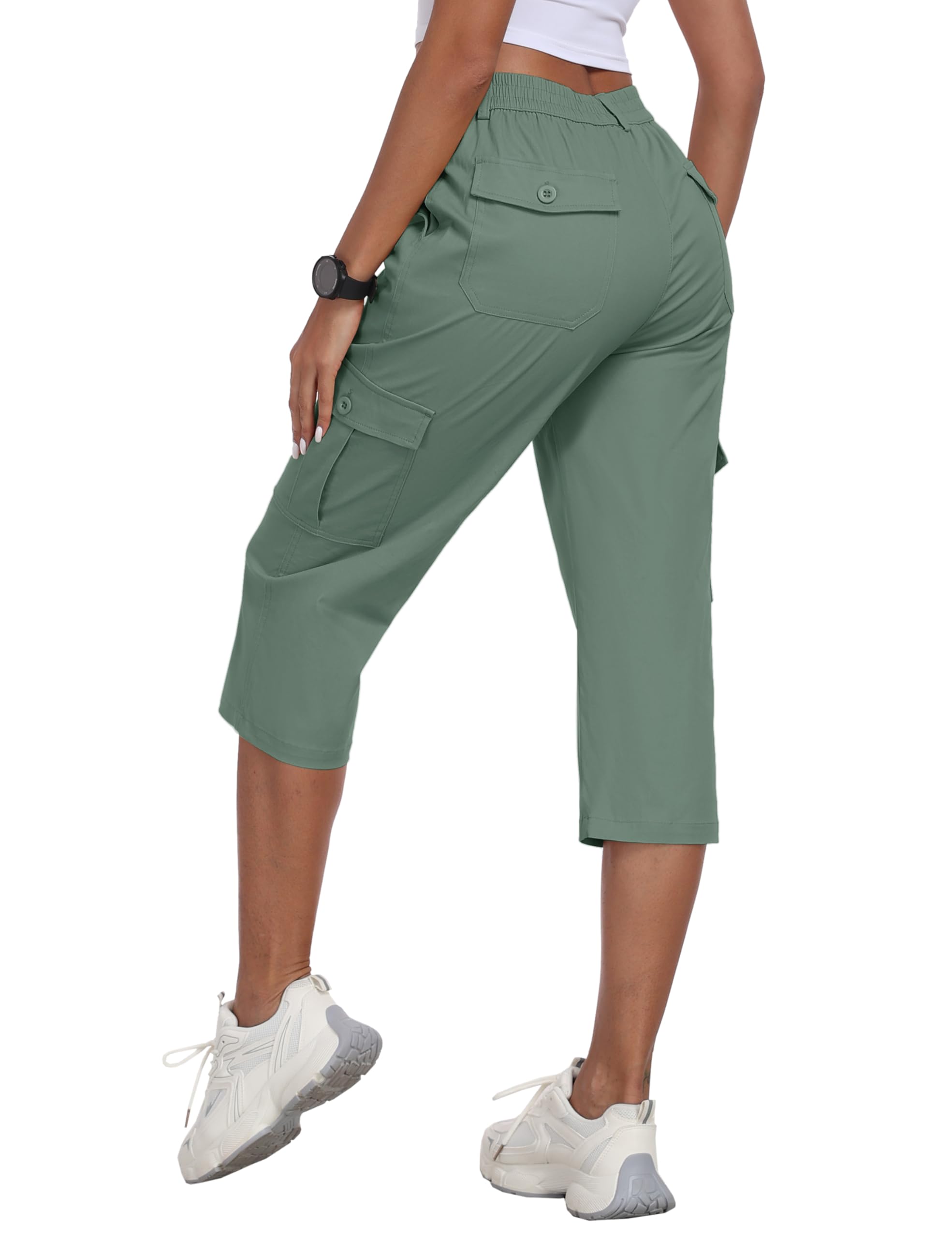 MoFiz Pantalon capri cargo pour femme avec 6 poches en coton léger pour randonnée, voyage, été, capri pour femme