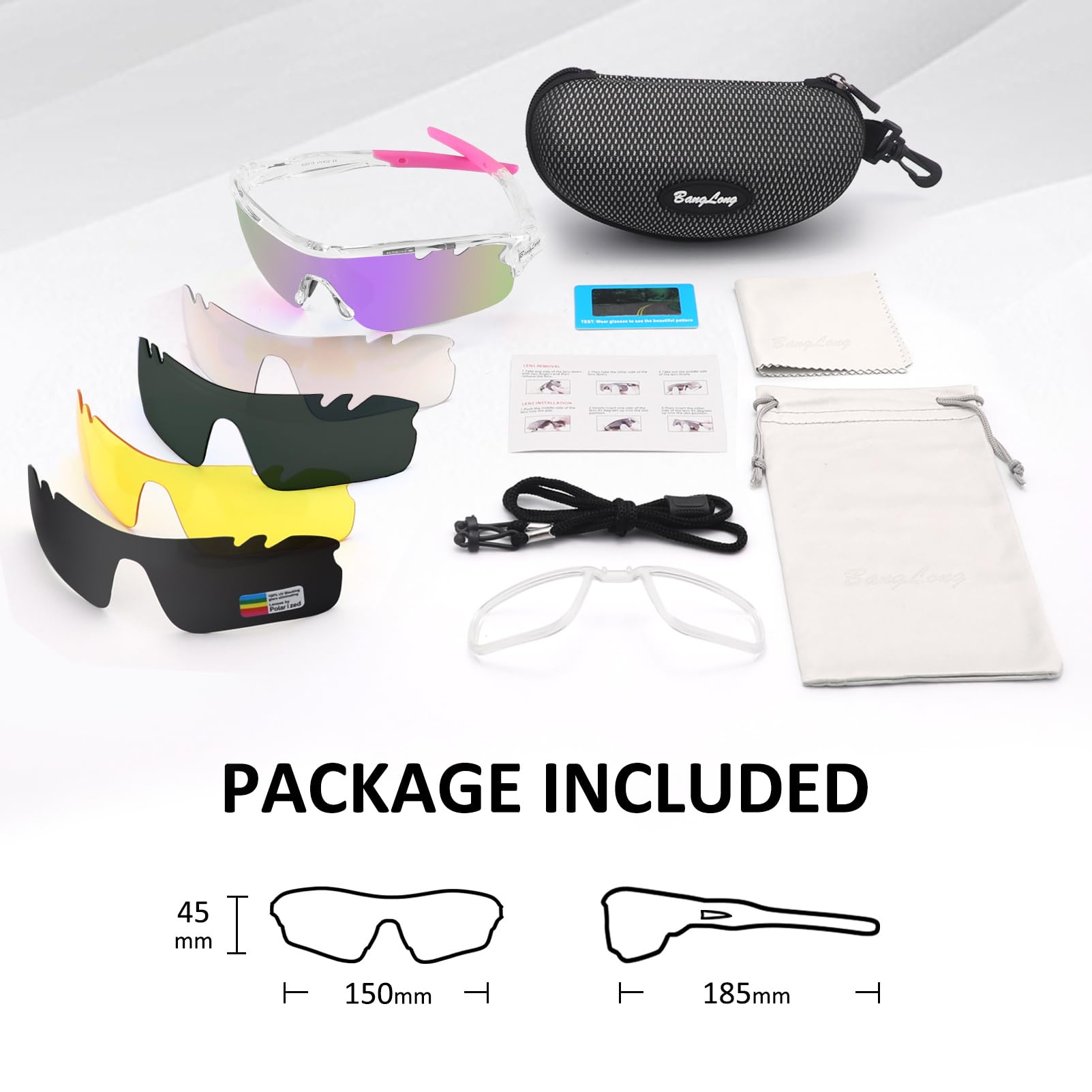 BangLong Gafas de ciclismo con 5 lentes intercambiables, protección UV400, polarizadas, TR90, ultraligeras, ideales para ciclismo, correr, béisbol, pesca