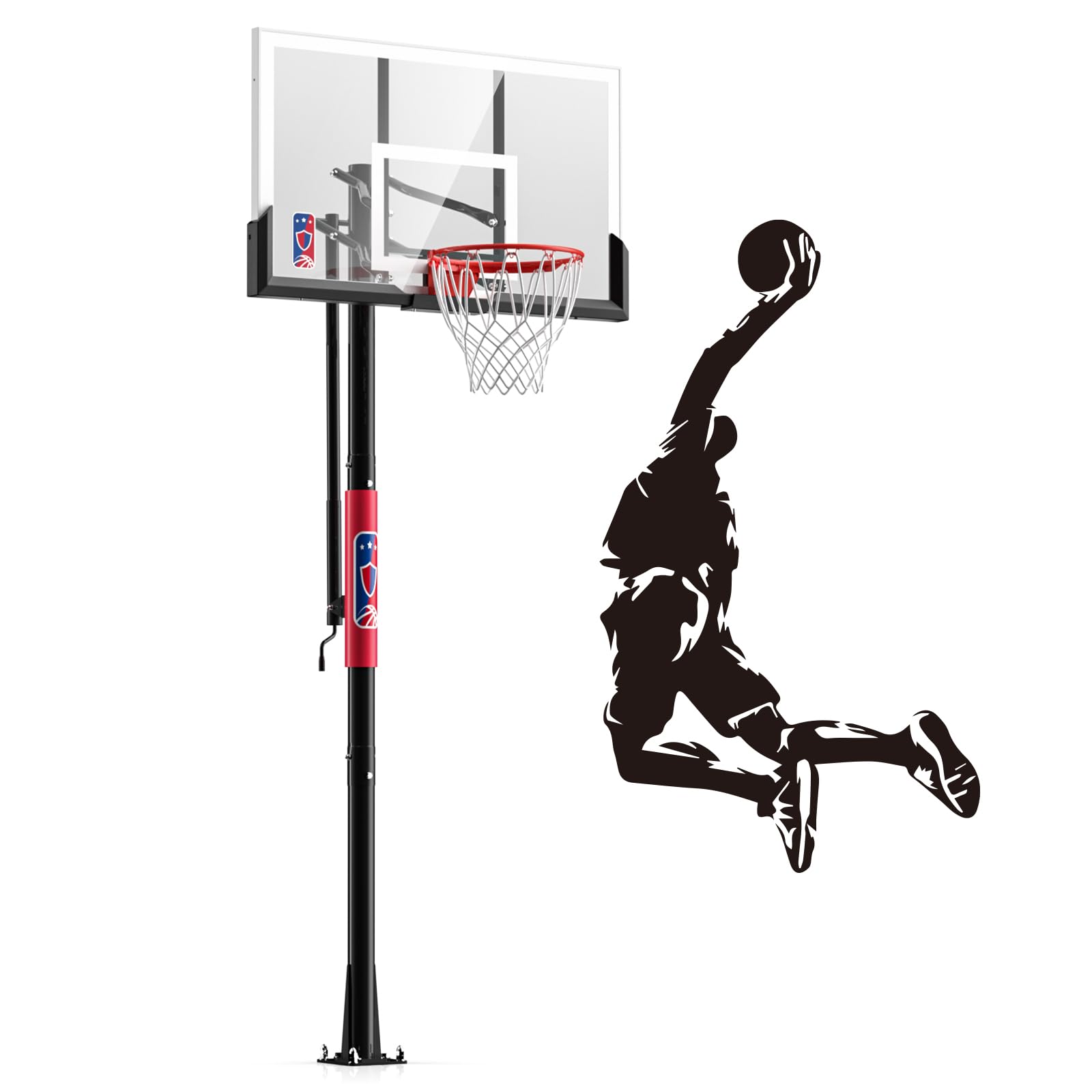 In-Ground Basketball Hoop Outdoor Adjustable (7.5-10ft) with Crank, Inground Basketball Goal System for All Ages, 45-54 Inch Shatterproof Backboard