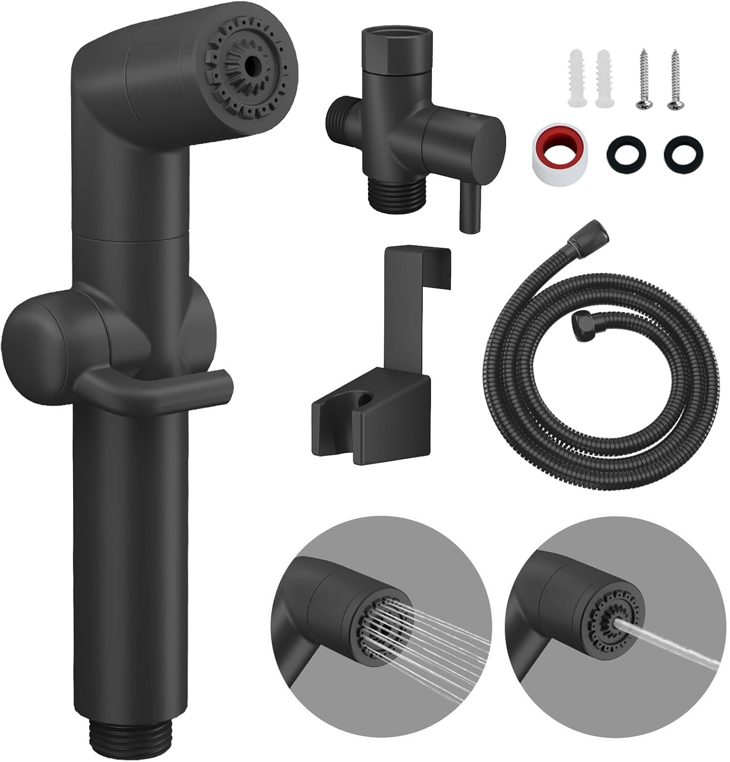 KAIYING Handheld Bidet Sprayer for Toilet, Jet Spray for Toilet, Bathroom Muslim Shower with Two Spray Modes, Baby Cloth Diaper Sprayer Attachment with Hose, Support Wall or Toilet Mount(Black)