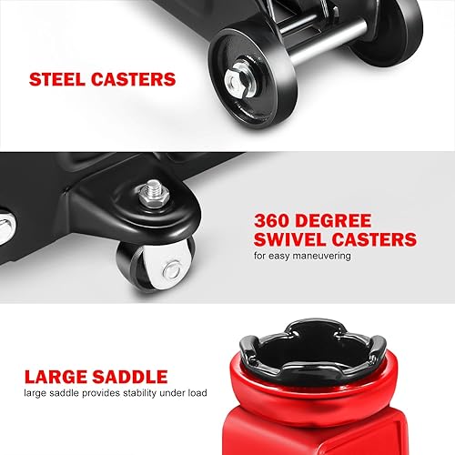 Miniatura 4 de DNA Motoring Gato hidráulico de bajo perfil para carretilla de servicio/piso, capacidad de 1.5 toneladas (3000 libras), rango de elevación 5.3"-12