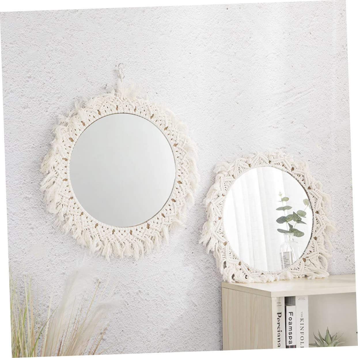 Cabilock Handgefertigter Wandspiegel aus Baumwollseil als Wanddekoration mit Minimalistischer Boho Optik für Wohnzimmer und Schlafzimmer Zufälliger Stil