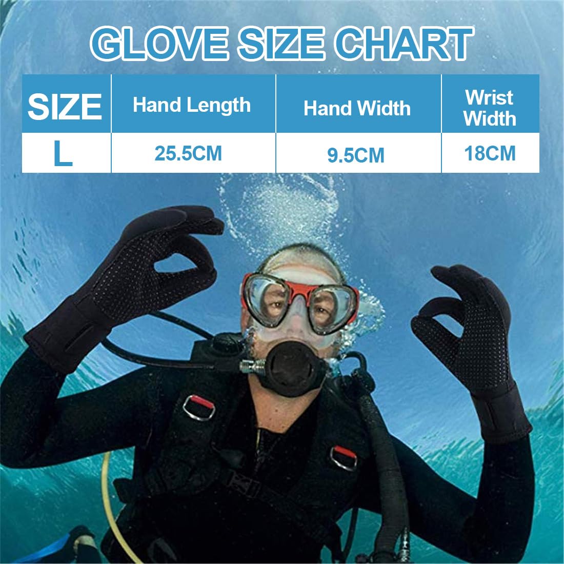 Guanti in Neoprene Elastico, 3mm Guanti da Muta Termica, Guanti da Immersione con Polso Elastico e Particelle Antiscivolo, per Immersioni Snorkeling Surf Pagaia Kayak Nuoto