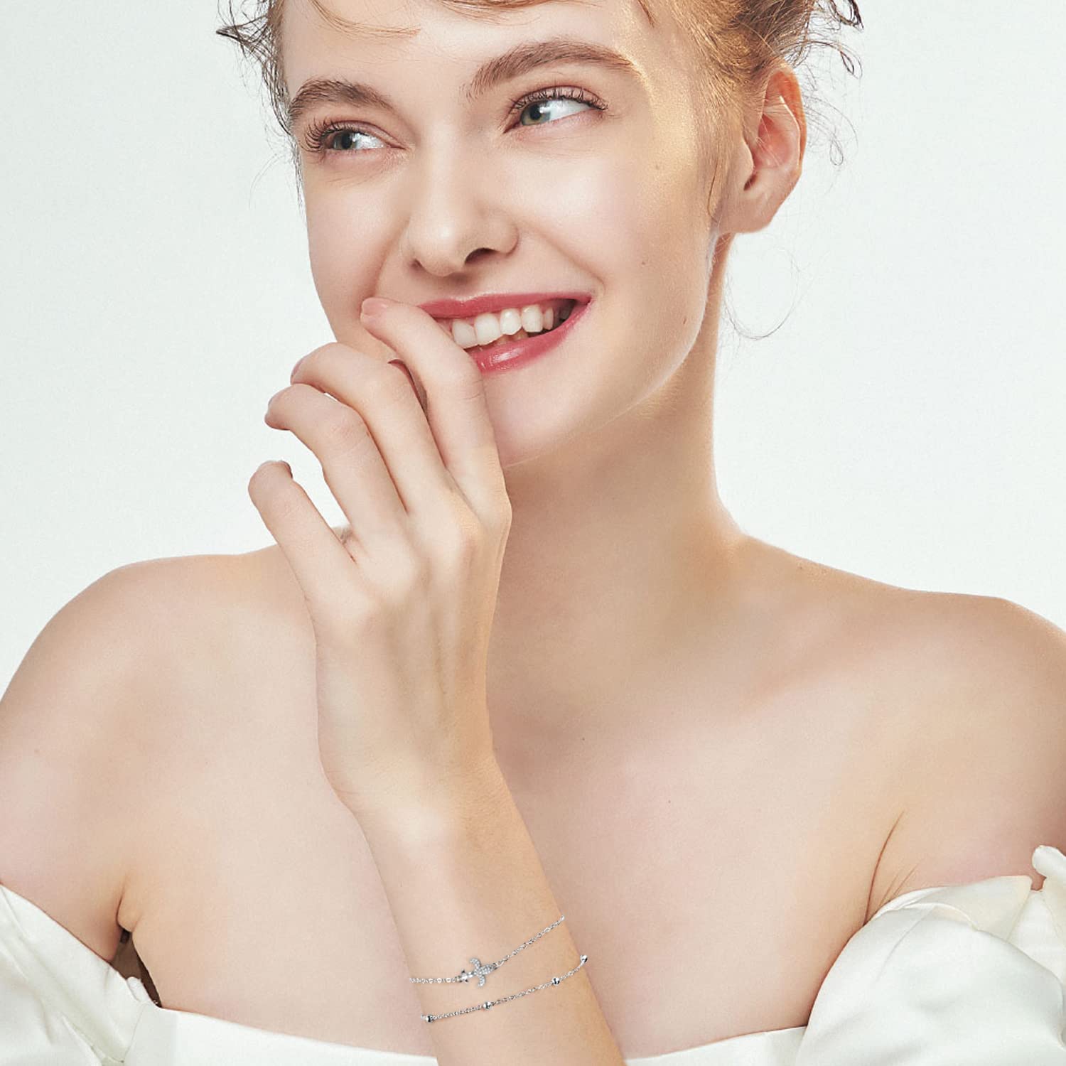 J.MUEN Bracciale in Donna Argento 925 Serie a doppia catenacon Scatola Regalo,Elegante e Moderno Regalo Perfetto per Donne