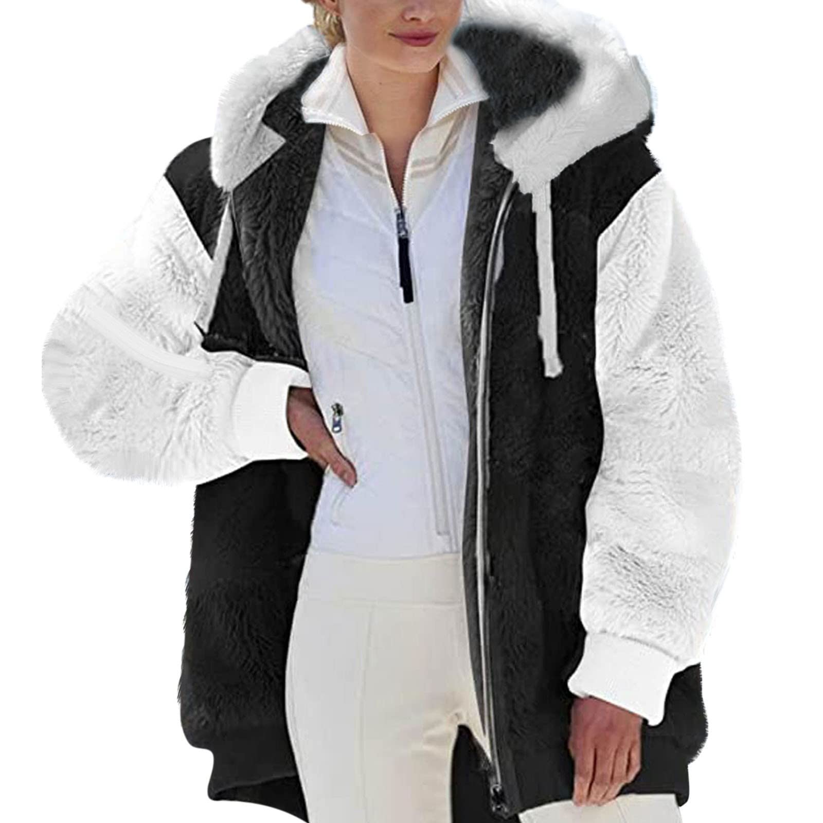 KOG Fleecejacke Damen Winterjacke Elegante Teddy Jacken Vliesjacke Einfarbige Oberteil Frau Kapuzenmantel übergangsjacke Cordjacke Frauen Puffer Jacke Baumwolle Daunenjacken Große Größen S - 5XL