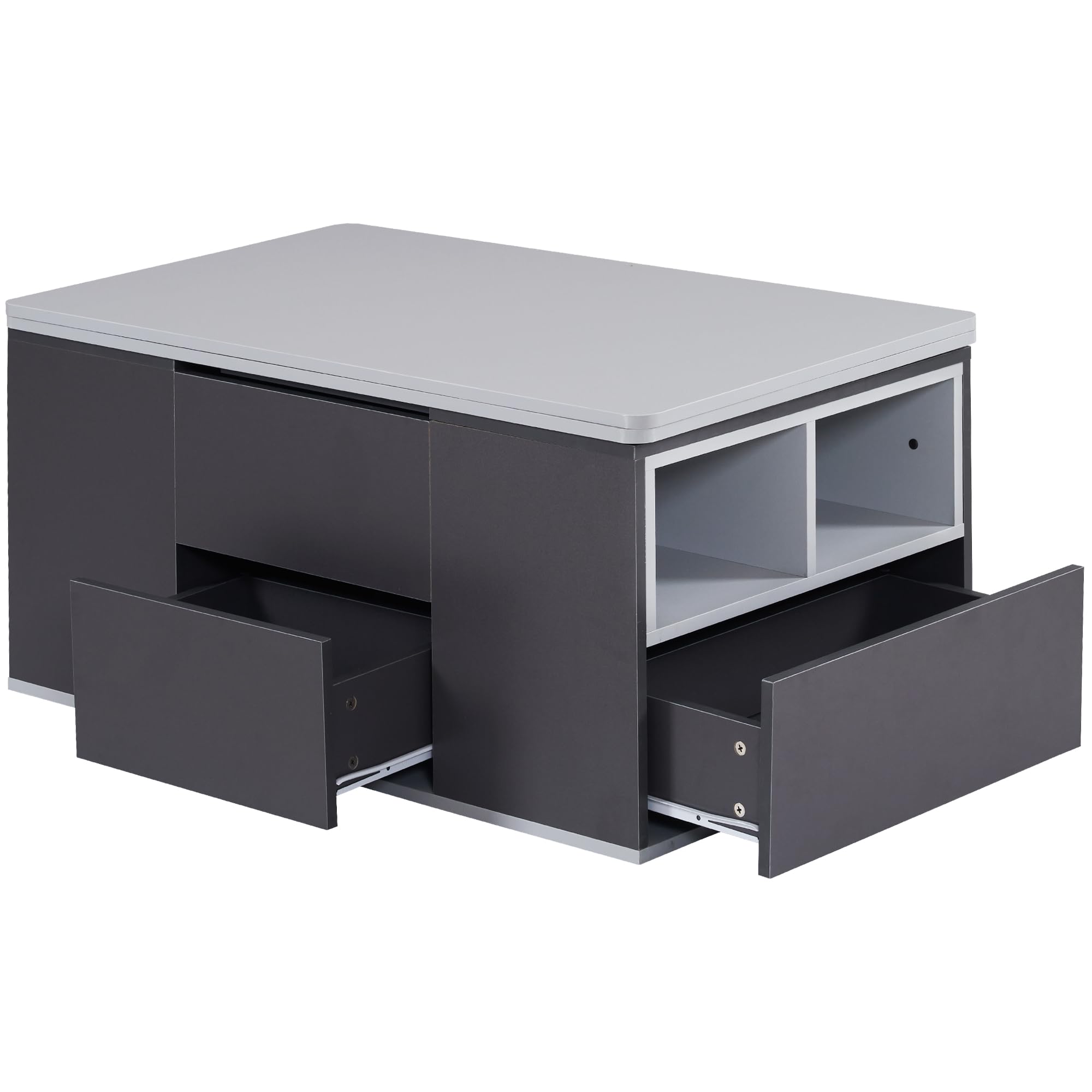 Mesa de centro multifunción elevable - La mesa se abre a 2 mesas, gris oscuro + gris claro, gran capacidad, muebles modernos de salón, mesa auxiliar de oficina, mesa auxiliar multifunción
