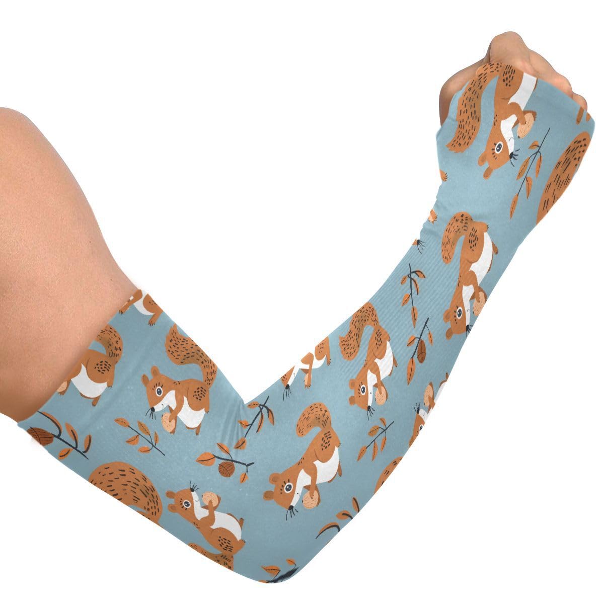 ALAZA Squirrel Holding Nuts Gardening Sleeves Cooling Arm Sleeves Sun Protection Thumb Hole Arm Covers for Women Men