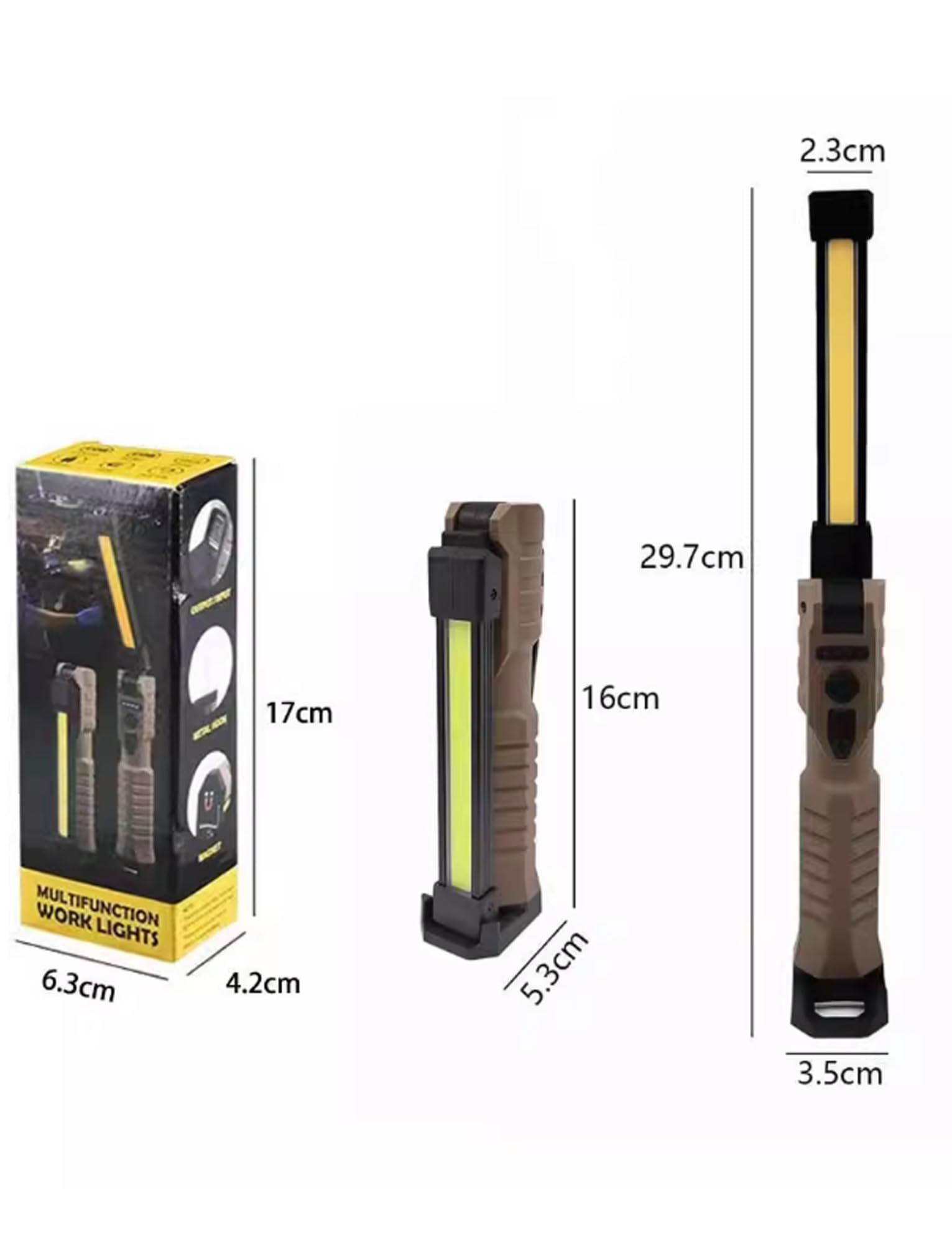 500Lumens Cob Work Light,Rechargeable Work Light - Magnetic Flashlight with 180° Rotate Foldable Design, 3 Lighting Modes Mechanic Light for Car Repairing/Emergency(Brown)