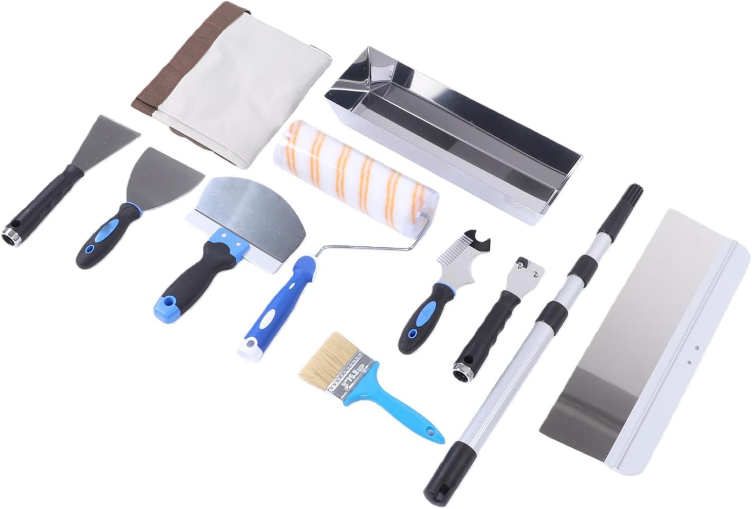 FTVOGUE Drywall Tool Set, Stainless Steel Paint Roller Scraper Trowel with 100cm Telescopic Pole for Home Industrial Wall Repair Construction