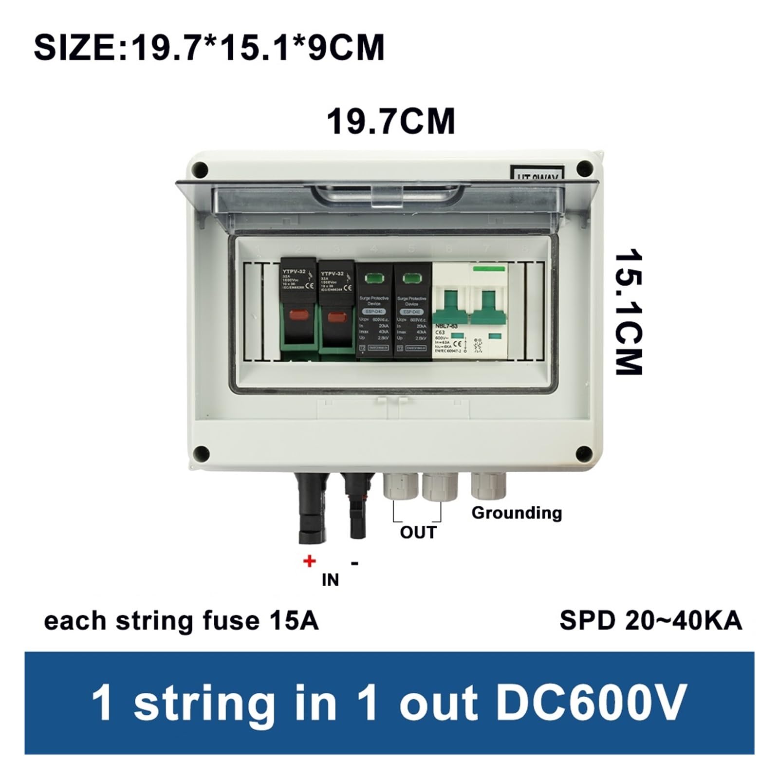 RWRAPS Scatola combinatrice DC Impermeabile for Esterni 1 Stringa 1 Ingresso 1 Uscita 600 V IP65 PV Protezione Contro Le sovratensioni solari