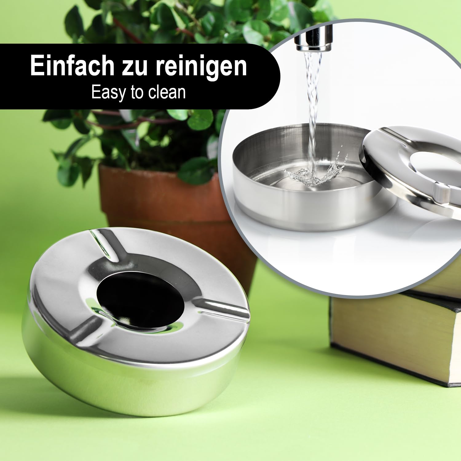 com-four® 6x posacenere in acciaio inox - posacenere a vento con coperchio rimovibile per proteggere dalla cenere volante - Ø 11 cm (006 pezzi - acciaio inossidabile)