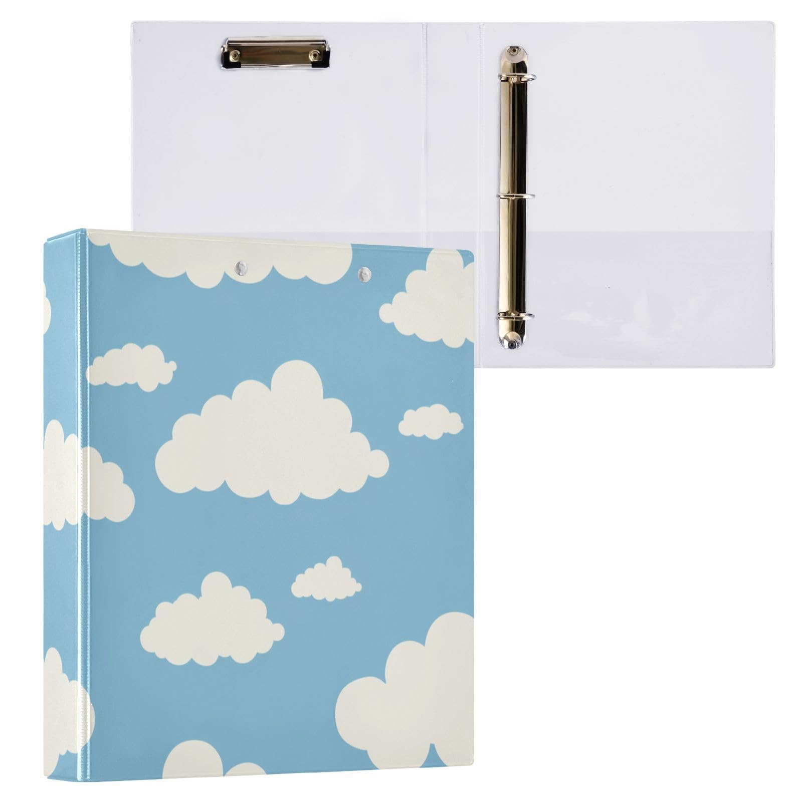 Classeur scolaire 1,5 cm et demi nuages blancs