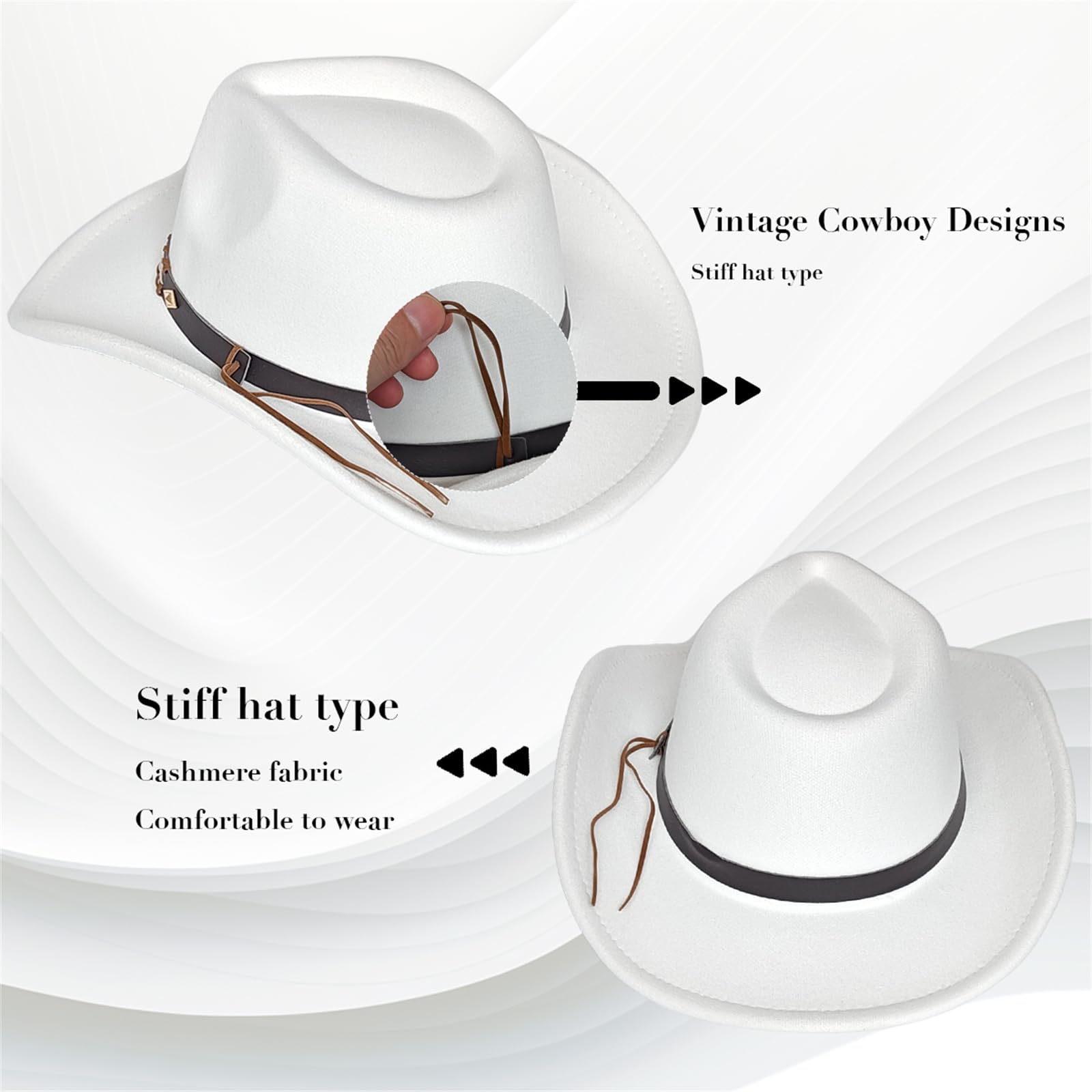 Chapeau Fedora Western Cowboy Cowgirl réglable vintage à large bord pour homme et femme avec bandeau pour fête au quotidien