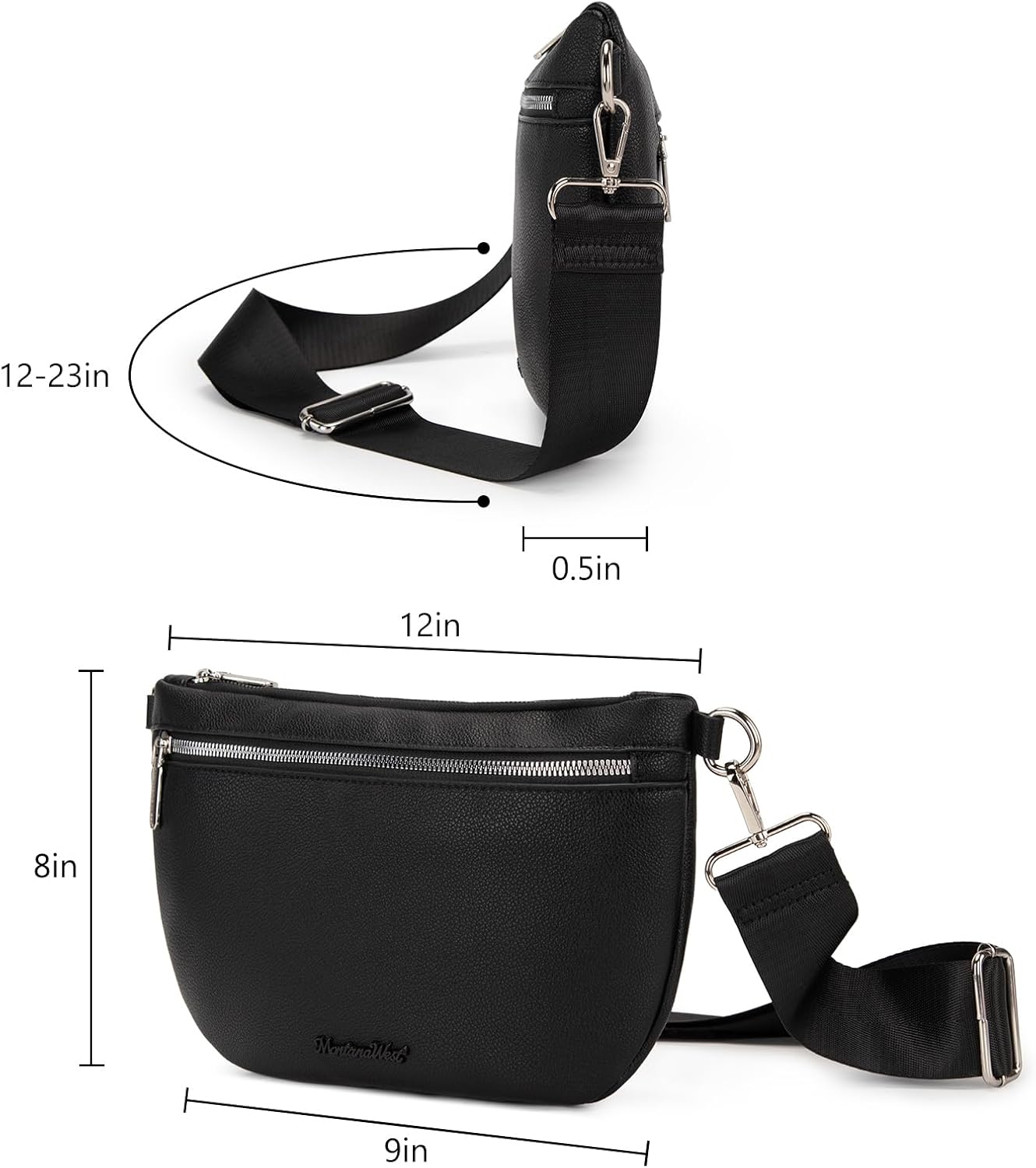 Montana West Crossbody Bag for Women with Dual Zipper Pockets, Bum Bag Fanny Packs Sling Chest Purse with Wide Adjustable Strap, Lightweight Everyday Travel