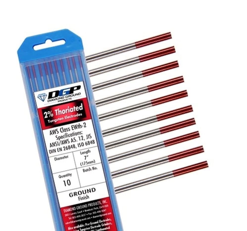 Diamond Ground TIG Welding Tungsten Electrodes 2% Thoriated Red 0.040"x7" (10 Pack)