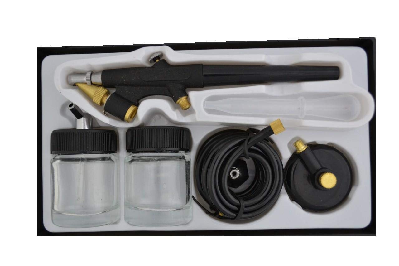 AMUR Airbrush Set Ultimate II Kit mit sehr leisem Airbrush Kompressor, Airbrush-Pistole Double-Action inkl. 3 Düsen + Nadeln + Fliesbecher + Glas, Druckluftschlauch und Single-Action-Gun