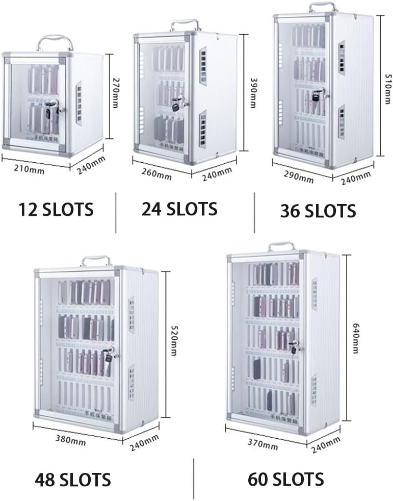 Cell Phone Locker Box for Classroom with Door Locks and Keys Clear Acrylic Jail Storage Cabinet，Mobile Phone Storage Cabinet - 48 Slot Aluminum Alloy Organizer with Cooling Holes for Classro