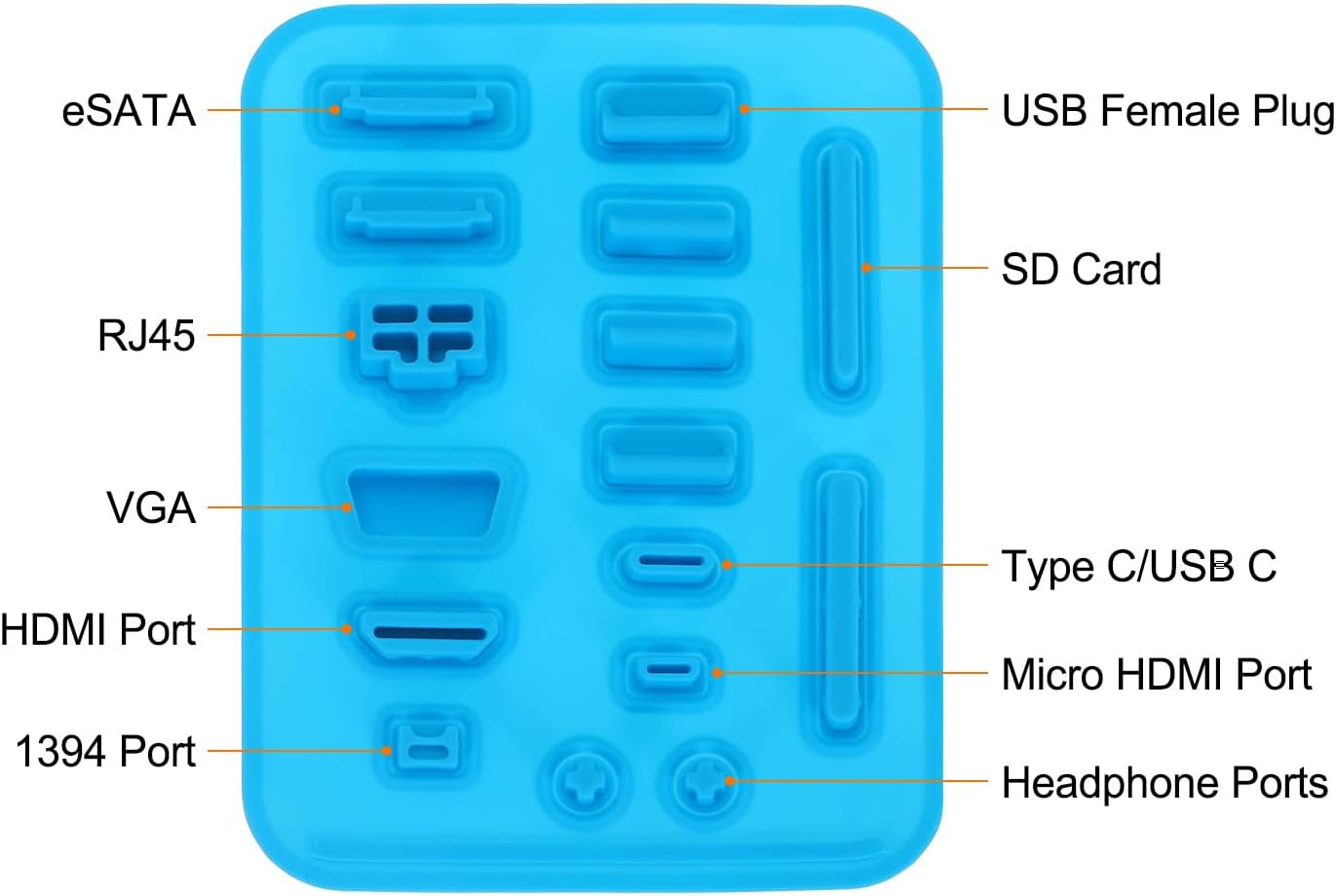 MECCANIXITY 80pcs USB Port Plugs Covers Caps Silicone Anti Dust Protector for Type C/USB C, USB Female Plug, RJ45, SD Card, Headphone Ports, Blue(16pcs/Set)