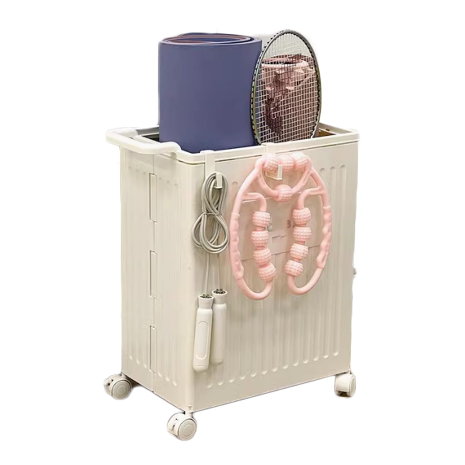 Porta Racchette Da Tennis Con Ruote. Porta Racchetta Da Tennis Bianco/crema. Espositore For Racchetta Da Badminton In PP. For Palestra, Palestra, Club Scolastico.