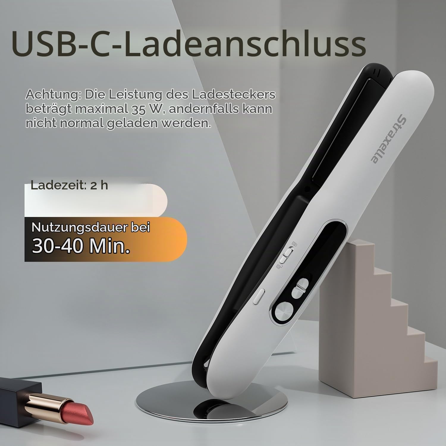 Mini Glätteisen Kabellos mit 5000mAh, 2 in 1 Glätteisen Locken und Glätten, 175°C-215°C 3 Einstellbare Temperaturen Reiseglätteisen mit LED Anzeige für alle Haartypen (Weiß)