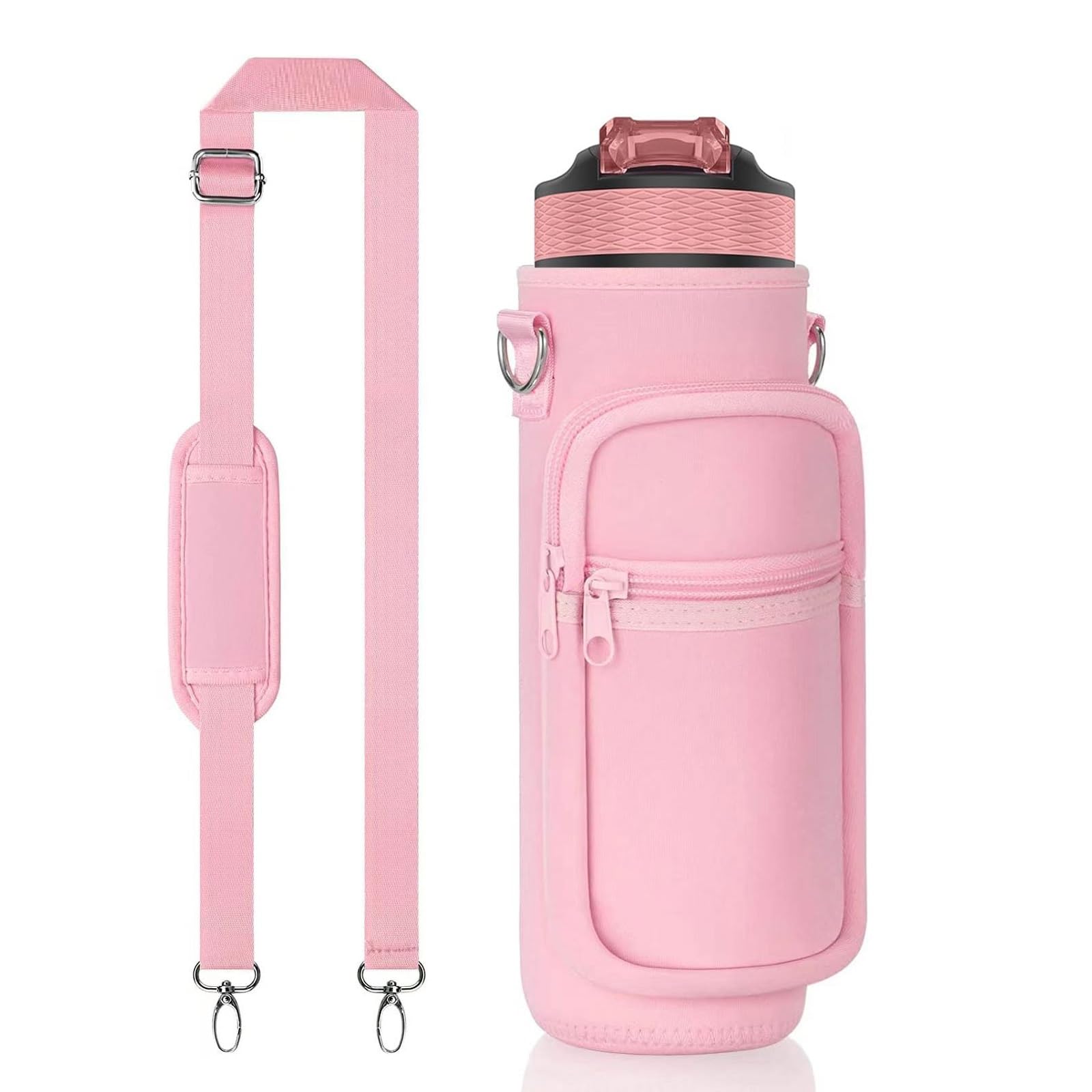 EYQ Water Bottle Carrier Bag with Adjustable Shoulder Strap, 25oz/32oz Bottle Pouch Holder, 2 Pocket, Insulated Water Bottle Holder, Sports Accessories for Hiking Travelling Camping