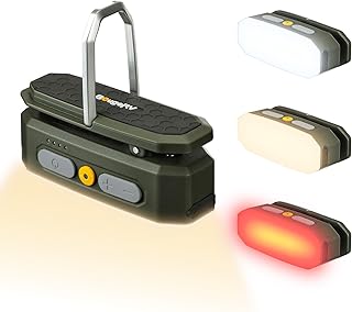 BougeRV Lámpara de camping con 3200 mAh, luz con sensor recargable, 380 lúmenes, linterna de camping con gancho e imán, para camping, viaje, emergencia, color verde oscuro