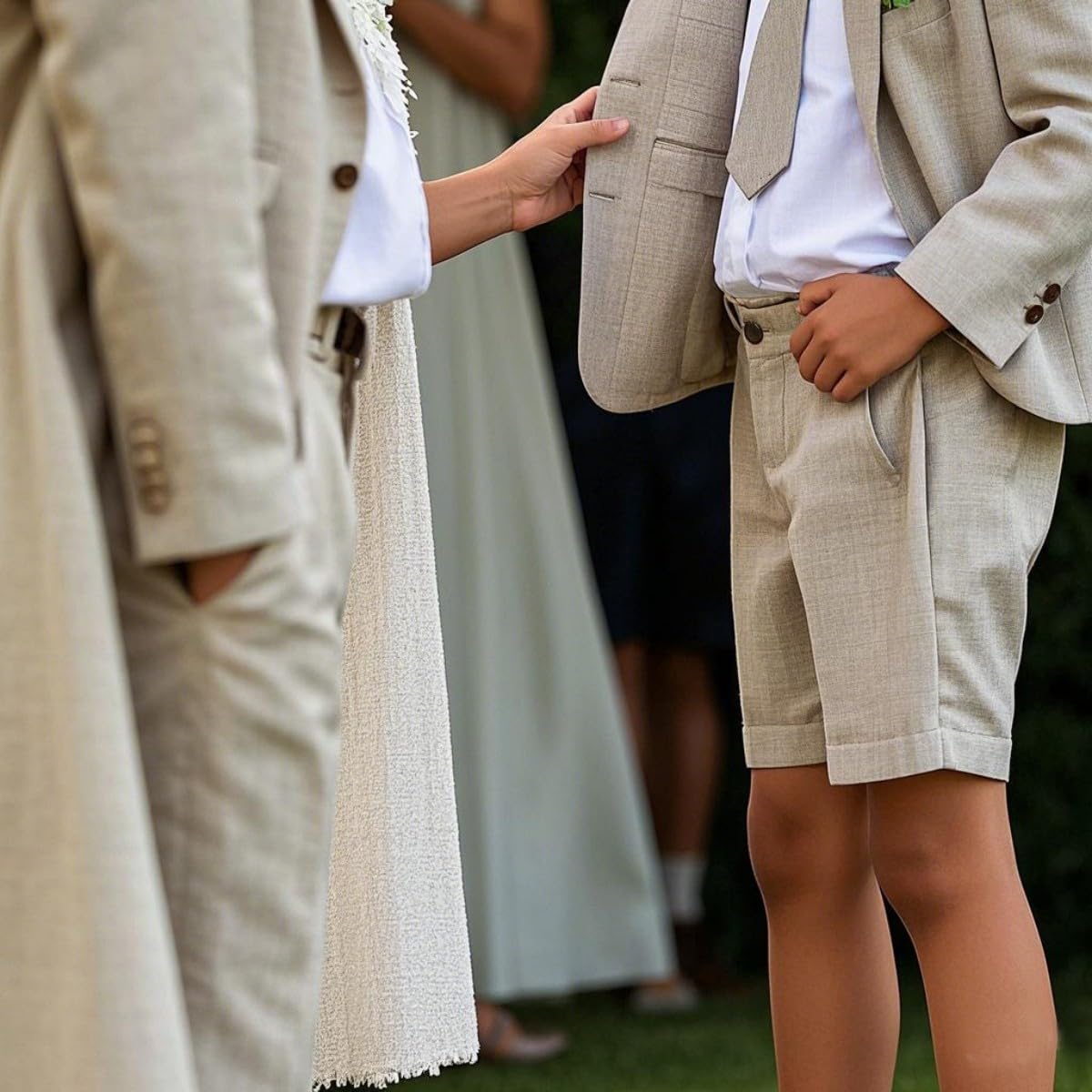 2-teiliges formelles Anzug-Set für Jungen, für Hochzeit, Kinder, Jungen, Leinenanzug-Set für Kinder, Blazer, kurze Hosen