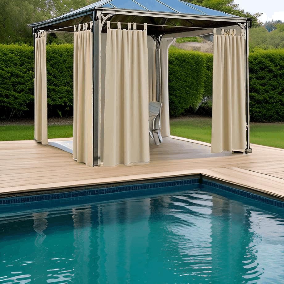 Cortinas para cenador exterior, 160 x 260 cm de tela, toldos para balcón, terraza, jardín, carpa con trabillas reforzadas, lona para jardín impermeable (1 panel crema)