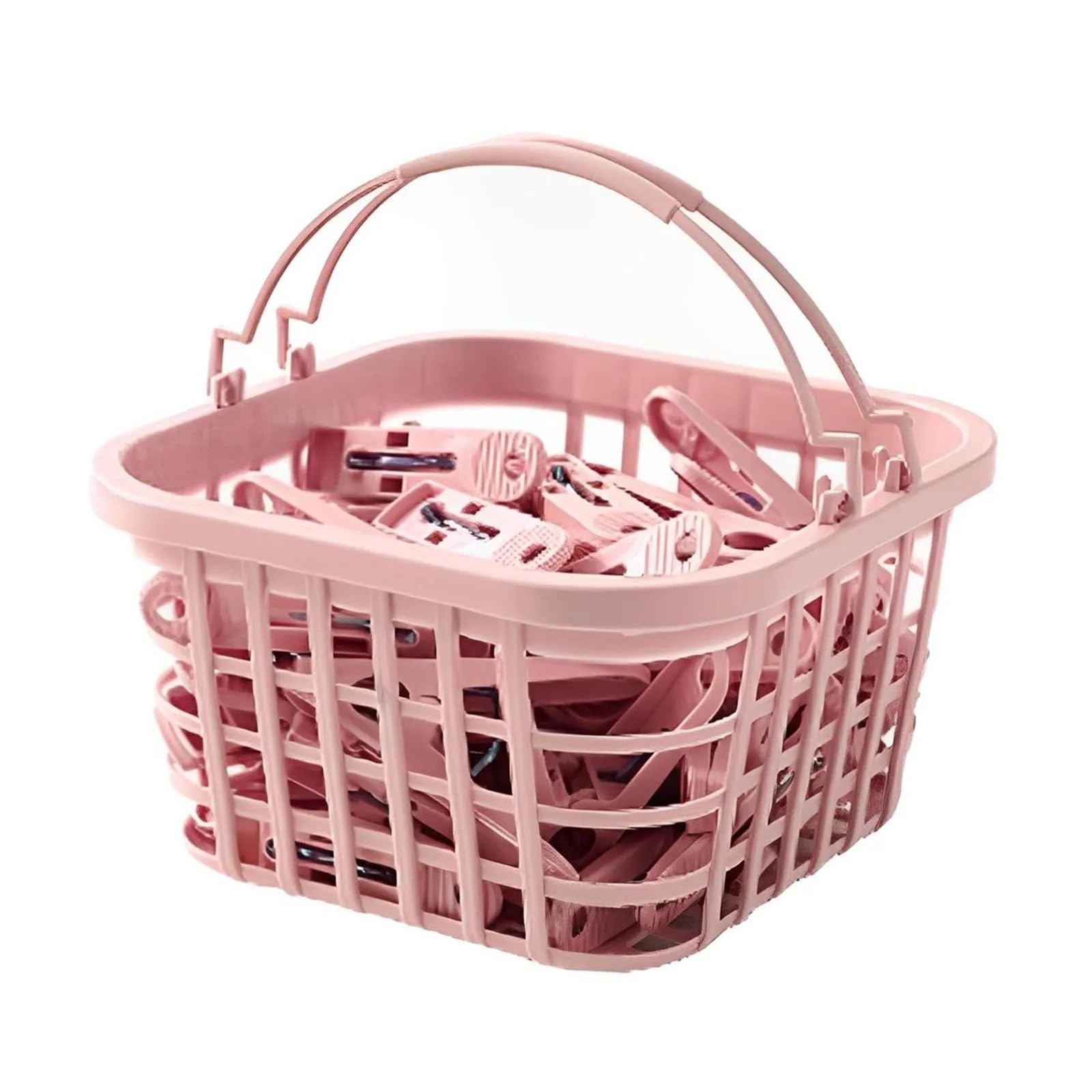 Plastic Clothes Pegs 30Pcs Windproof Clothes Clothespin Plastic Clips with Storage Basket Laundry Hanging for Drying(Pink)