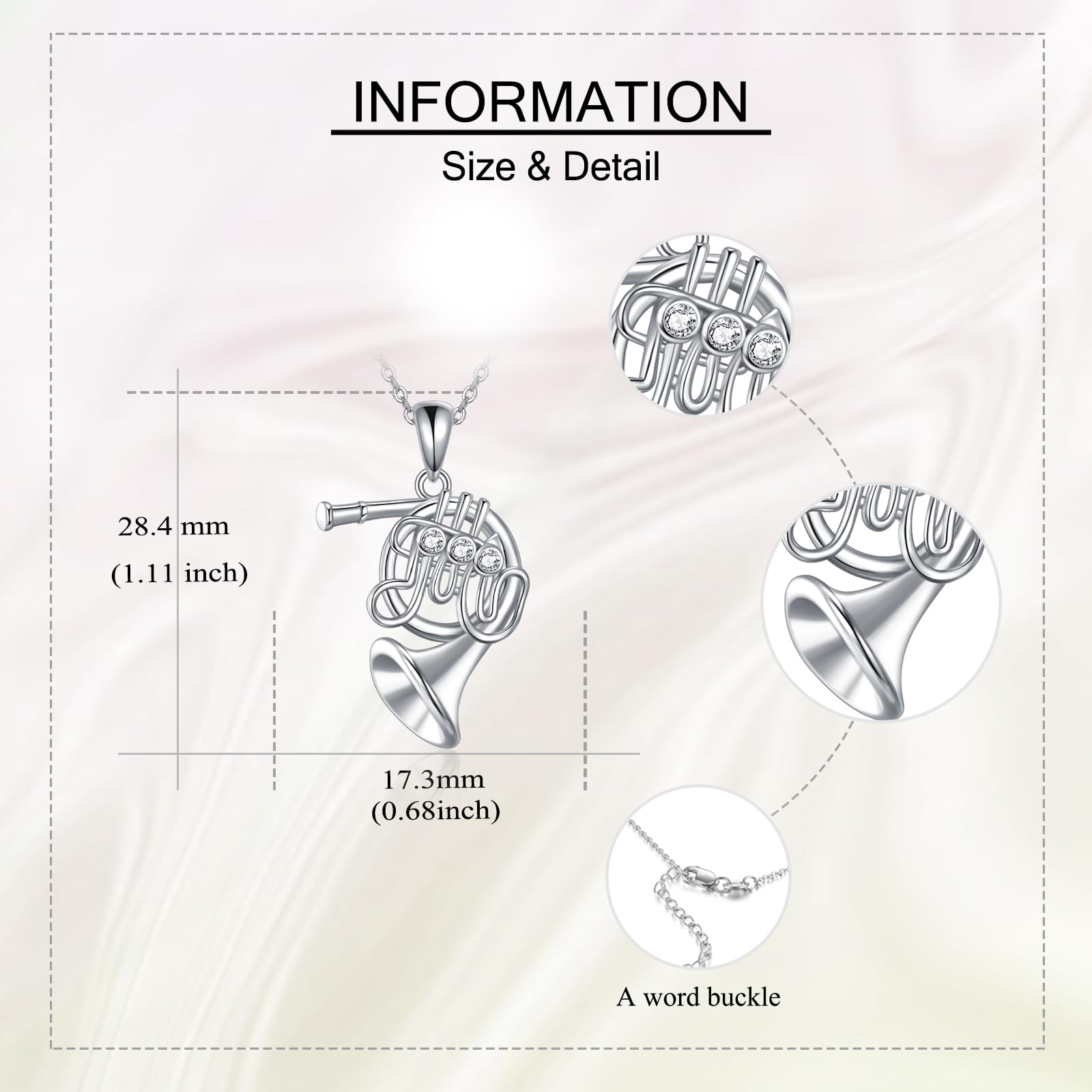 ONEFINITY Collana corno francese in argento sterling 925 ciondolo corno francese strumento musicale gioielli regali per le donne, Zirconia cubica