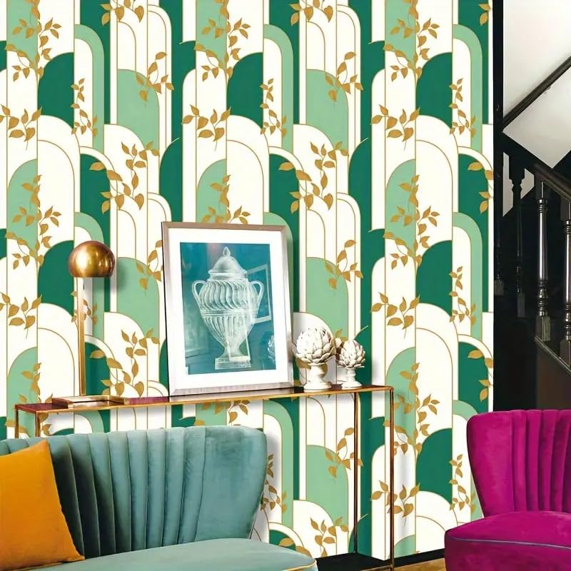Image of FOKRIM Wallpaper Walls Sticker Waterproof Self Adhesive Green Leaf Wallpaper - Peel and Stick Wall Sticker for Home Office Bedroom Kitchen Furniture Decor - 45x300cm Removable PVC Roll (Pack of 1)