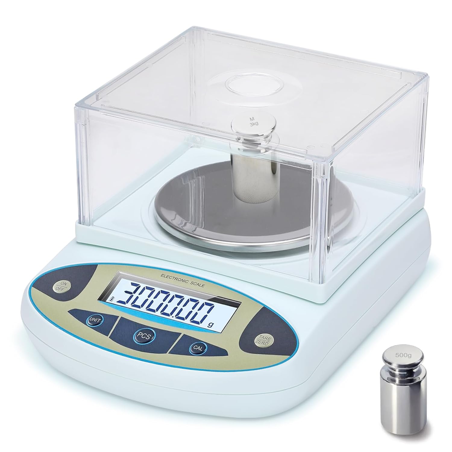 Srora Lab Scale 3000g x 0.01g High Precision Analytical Balance with Windshield & 500g Weight