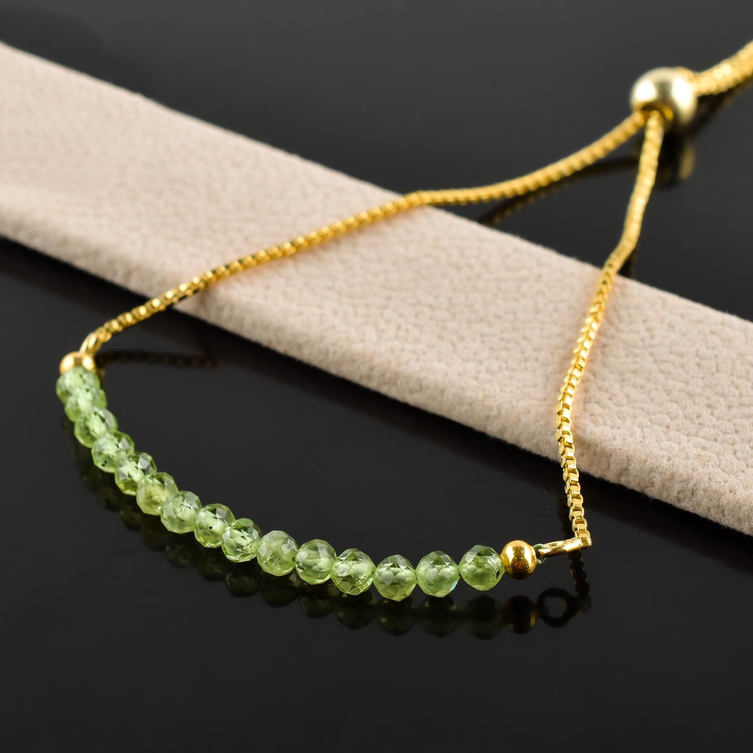 InfinityGemsArt Gemstones Bracelets For Women Birthstone Jewelry Micro Beads Beaded Stone Bolo Slider Crystals Bracelet, 14K Gold Plated Adjustable Chain - Image 6