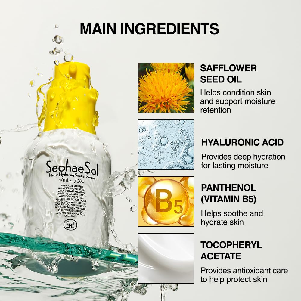 Intense Hydrating Booster Serum 30ml, Hydrating Face Serum with Niacinamide, Hyaluronic Acid & Panthenol, Moisture Barrier Support, Lightweight Non-Sticky for Dry Sensitive Skin