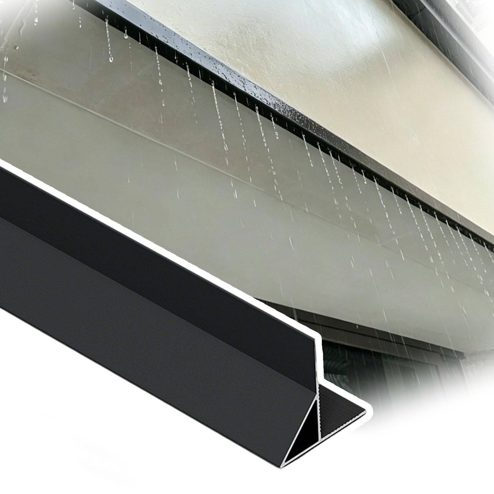 Exterior Doors Aluminum Rain Diverter Trim, Balcony Drip Edge Guard, Eave Rainwater Deflector Strip, Anti-Runoff Rainwater Gutters Prevent Backflow(Black,1 Pack)
